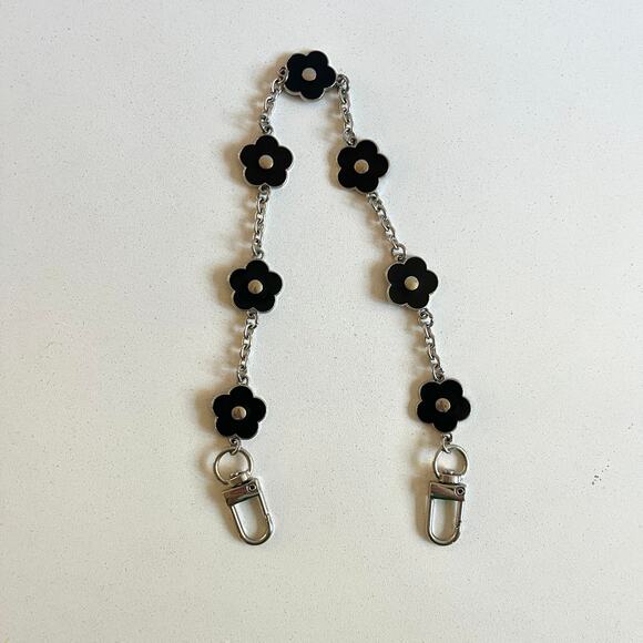 Black Flower Bag Charm Chain, Purse Extender - Picture 1 of 3